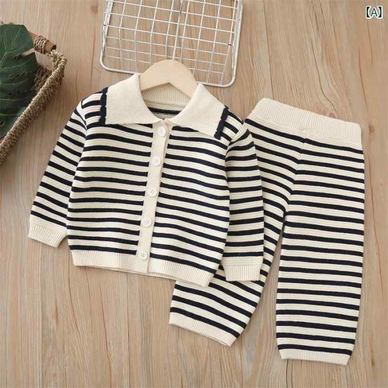 セットアップ 女の子 セーター パンツ 2点セット 秋冬春 ボーダー ストライプ 長袖 クルーネック 韓国..