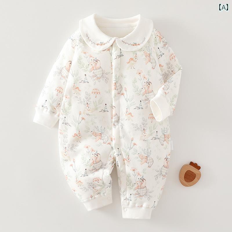 ロンパース 女の子 ベビー カバーオール 純綿 綿100% 中綿入り 無縫製 あったか 保温 長袖 前開き ボデ..