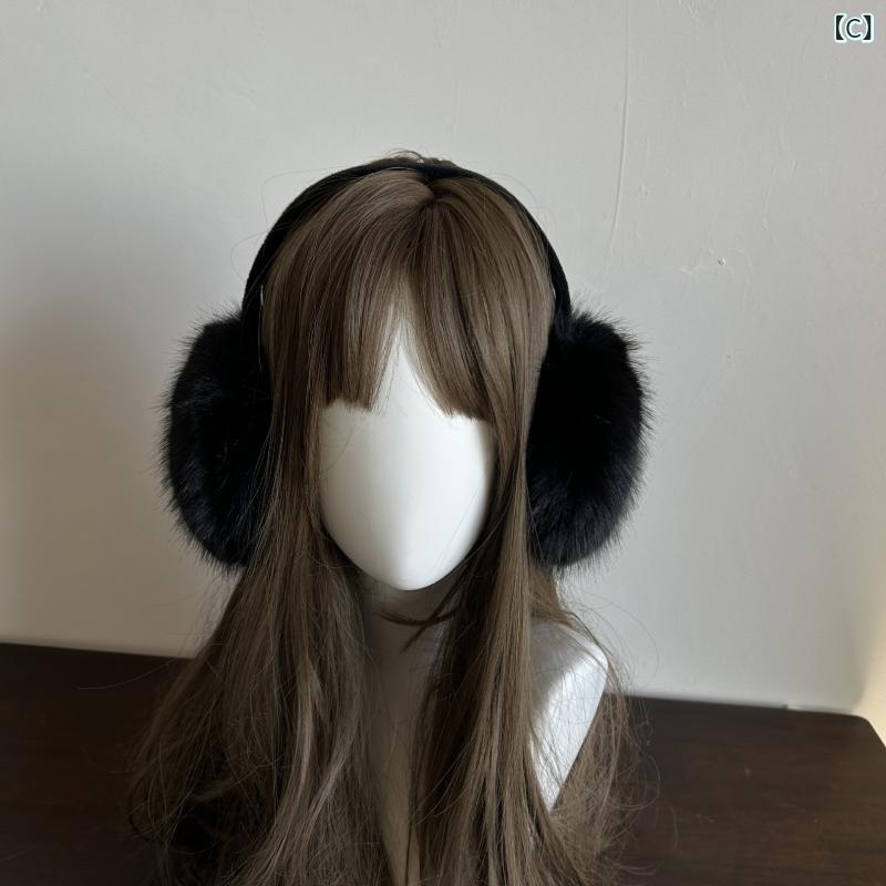 narukiのイヤーマフ レディース 冬 防寒 折りたたみ フェイクフォックスファー もこもこ Y2K かわいい 日系 耳当て ヒョウ柄 あったかグッズ お出かけ ストリート ファッション｜アングル3