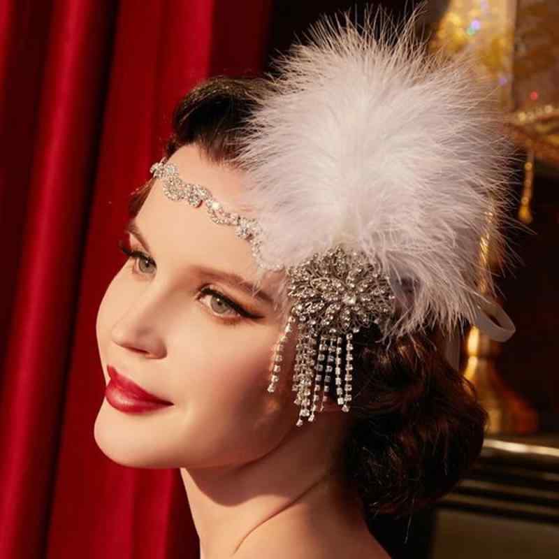ヘッドドレス ヘアアクセサリー レディース フェザー ラインストーン フラワー タッセル レトロ クラシ..