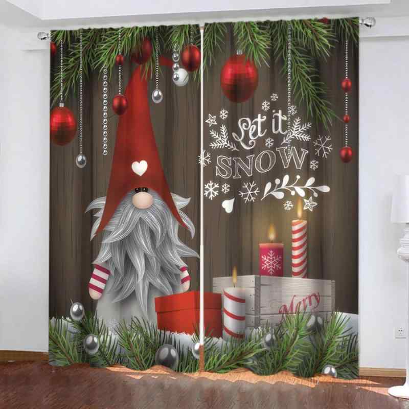 カーテン 2枚セット かわいい クリスマス サンタクロース 森 キャンドルライト キャラクター 窓用 リビング 寝室 書斎 半遮光 ポリエステル マルチカラー