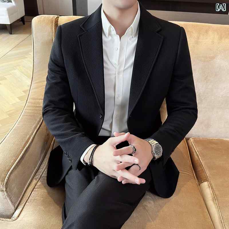 ジャケット メンズ 男性用 ワッフル素材 厚手 テーラードジャケット スリムフィット カジュアル ビジネス ライトビジネス ビジカジ スタイリッシュ 普段使い シングルブレスト ポリエステル混紡 耐久性 秋冬