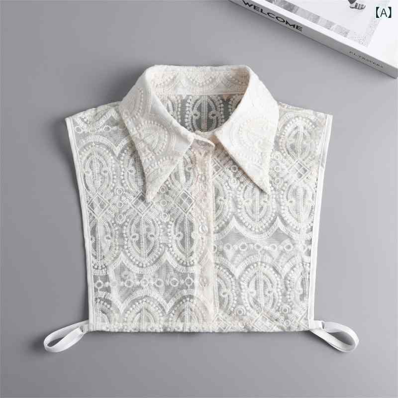 付け襟 レディース 綿 コットン レース ポインテッドカラー 米ベージュ アイボリー 薄手 シャツブラウ..