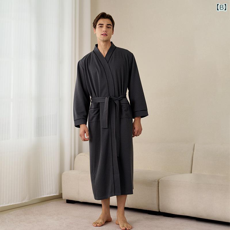 narukiのバスローブ ガウン カップル ペア レディース 女性用 メンズ 男性用 オールシーズン 長袖 ゆったり 吸水速乾 ワッフル素材 ポリエステル Vネック 温泉 スイミング ルームウェア 部屋着 普段使い｜アングル2
