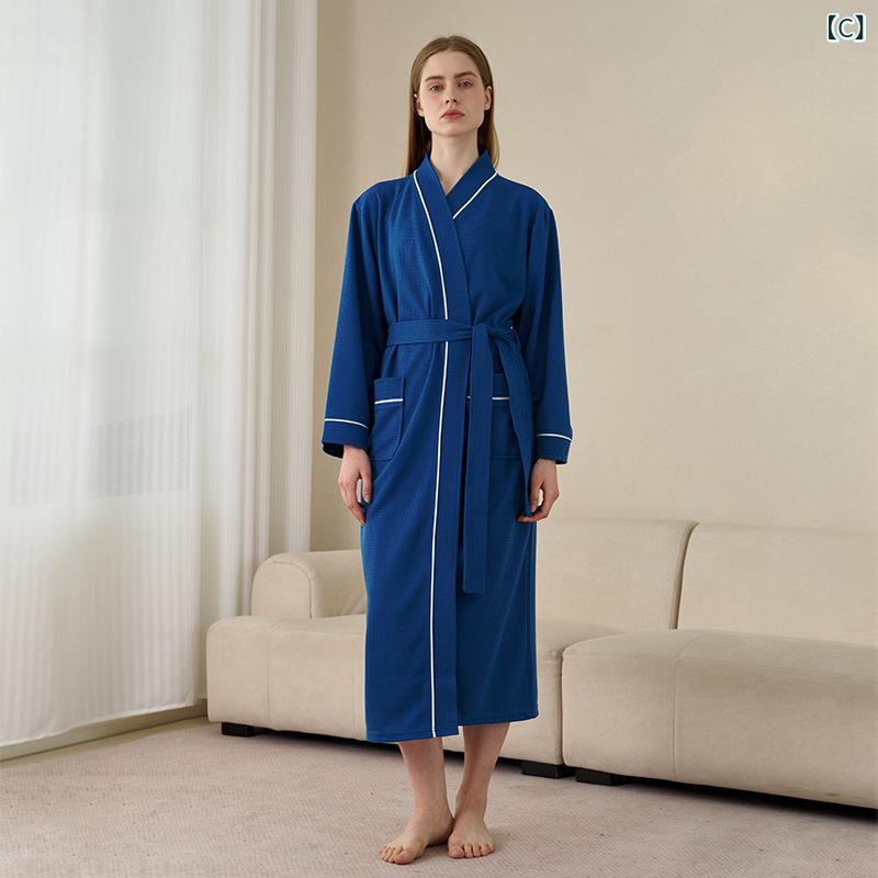 narukiのバスローブ ガウン カップル ペア レディース 女性用 メンズ 男性用 オールシーズン 長袖 ゆったり 吸水速乾 ワッフル素材 ポリエステル Vネック 温泉 スイミング ルームウェア 部屋着 普段使い｜アングル3