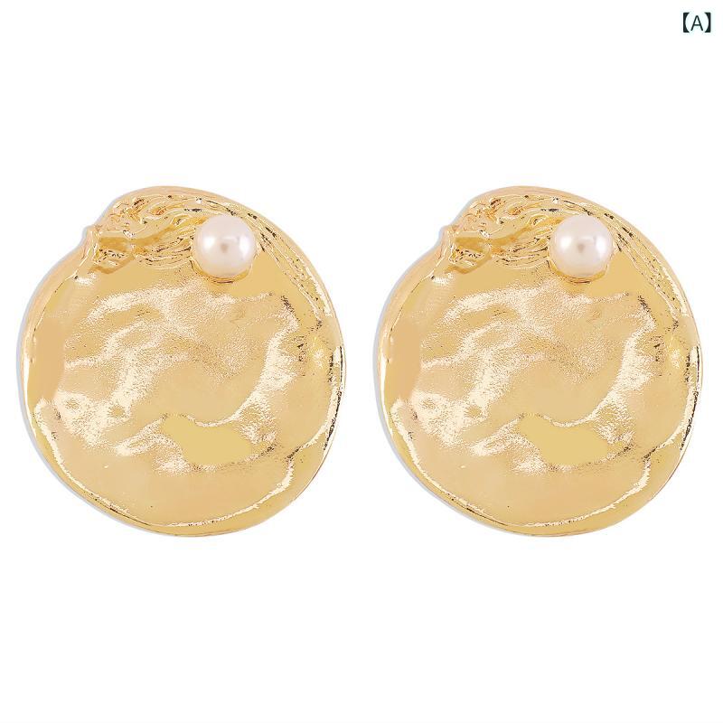 ピアス レディース 欧米レトロ アンティーク風 大ぶり 存在感 幾何学丸型 メタル調 個性的 スタッドピ..