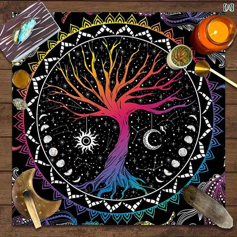 テーブルクロス タロットクロス 祭壇布 生命の樹 マンダラ 月相 花柄 植物柄 ボードゲーム 装飾布 マル..