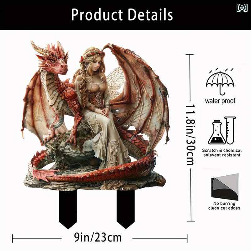 ガーデンピック アクリル製 ボヘミアン風 ドラゴンモチーフ少女 赤い下駄デザイン アメリカンカントリー 庭飾り 地中挿し エクステリア(x2)