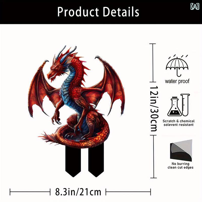 ガーデンピック 迫力ある恐竜 カラフル レッド アクリル製 防水 耐久性 庭 ベランダ 装飾 オーナメント アメリカンカントリー オブジェ(x2)