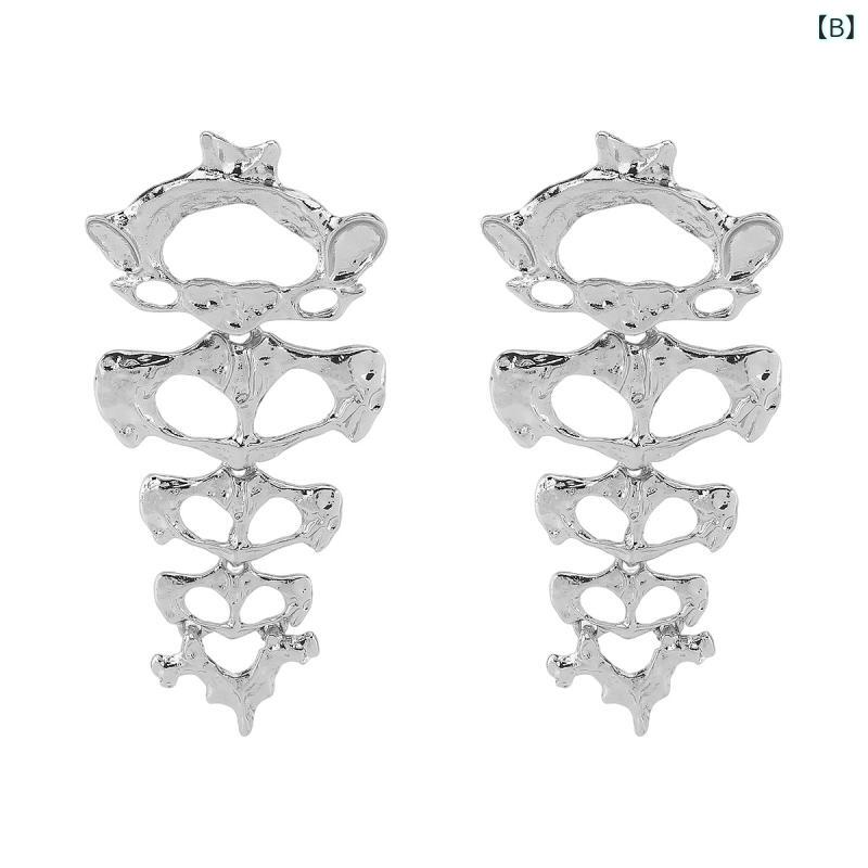 ピアス レディース 大ぶり 個性的 デザイン スカル 骸骨モチーフ レトロ トレンド 可動式 ジョイント 合金 ゴールド シルバー 電気メッキ加工 普段使い カジュアル