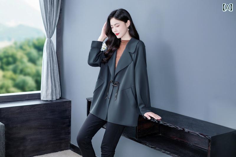 トレンチコート レディース ミセス 秋冬 上品 エレガント ゆったり オーバーサイズ 体型カバー 着痩せ 襟付き ミドル丈 アウター ジャ..