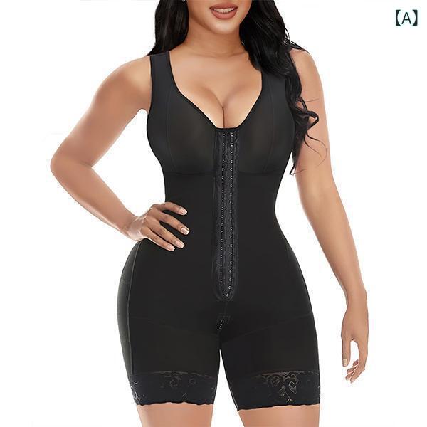 Body Suit - 補正下着 レディース ボディスーツ ボディシェイパー 股ファスナー クロッチオープン ホック式 ウエストシェイプ お腹引き締め ヒップアップ バストメイク 腰サポート ナイロン スパンデックス ブラック ベージュ