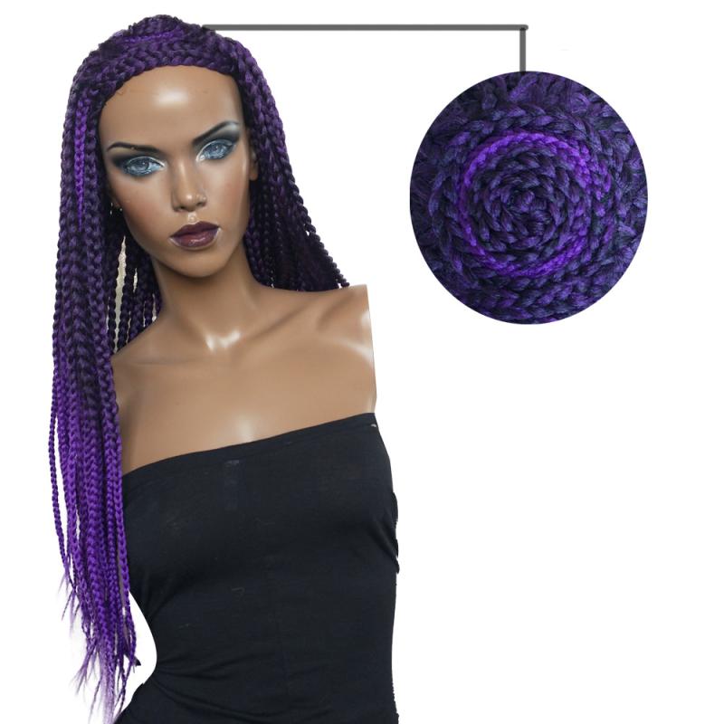 ウィッグ レディース ロング ブレイズ 紫 編み込み 耐熱 通気性 かつら ヘアアレンジ コスプレ 個性的