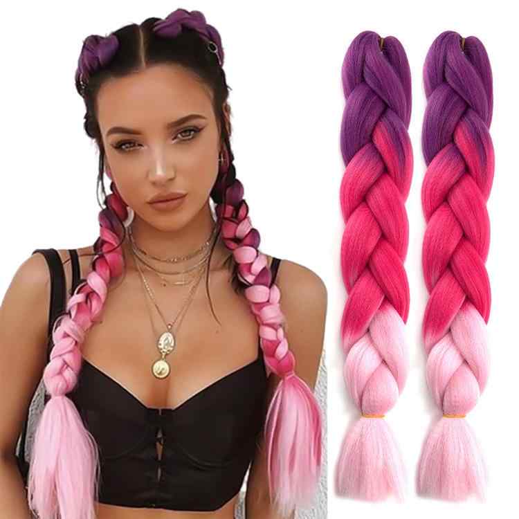 ウィッグ エクステ 三つ編み ブレイズ ドレッド ヘアエクステンション ダンス ヒップホップ 毛束 ロング グラデーション カラフル 高耐熱 簡単ヘア