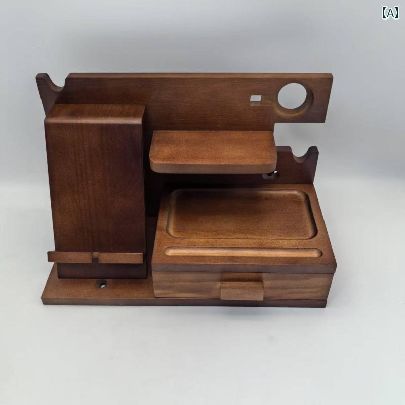 収納ラック スマートフォンスタンド 無垢材 引き出し付き 3段 卓上 デスク 小物入れ 鍵 眼鏡 時計 リモ..