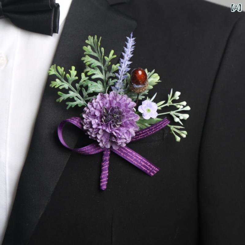 コサージュ リストコサージュ 男女兼用 パープル系 ブローチ リストブーケ 韓国風 洋風 結婚式 ウェデ..