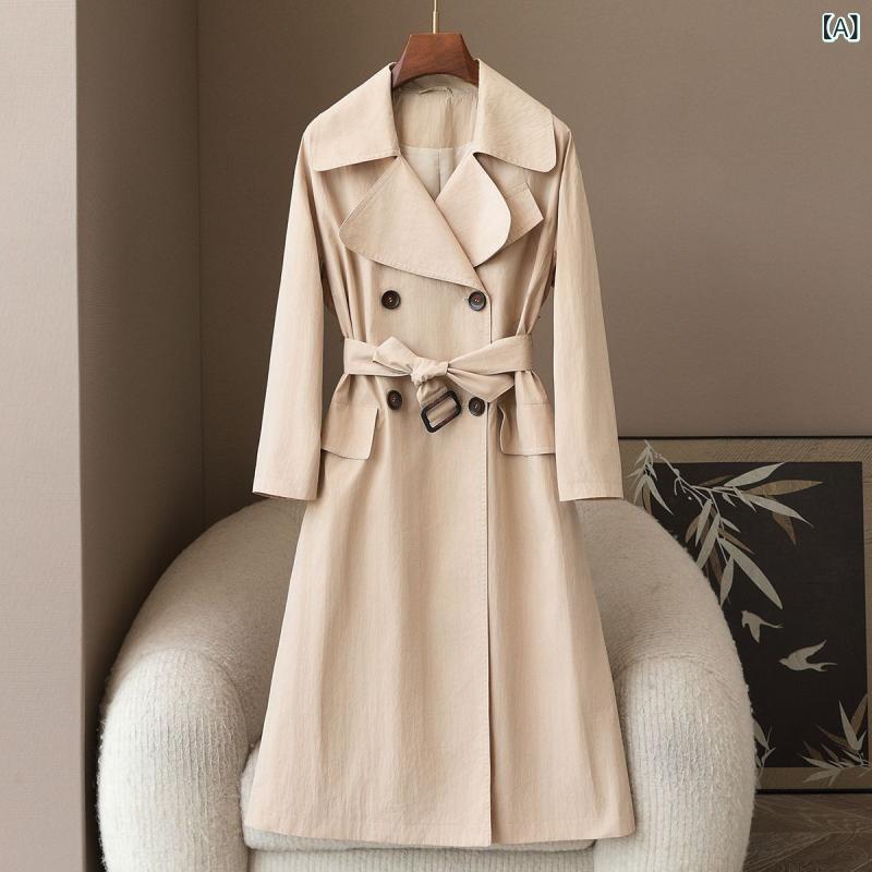 ・素材: 綿50-70%、ポリエステル30-50%・柄: 無地・厚み: 中厚・シルエット: スキニー・着丈: ミドル丈(65-80cm)・ネックライン: テーラードカラー・袖丈: 長袖・デザイン要素: ポケット・加工: アイロン不要・カラー: ベージュ・サイズ展開: S, M, L, XL・スタイル: きれいめ通勤、ブリットスタイル・前立て: ダブルボタン・対象年齢: 大人・対象: レディース