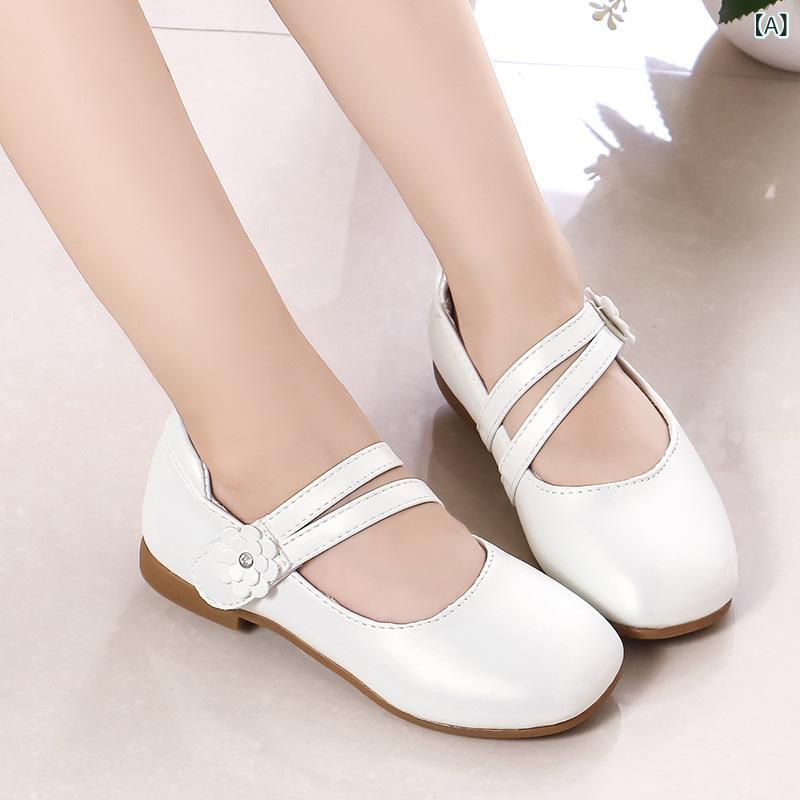Shoes - シューズ キッズ 女の子 春秋 白 人工皮革 カジュアル プリンセス パンプス 面ファスナー ゴム底 通園 通学 お出かけ 普段使い 発表会
