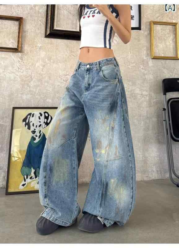 ・カテゴリ: デニムパンツ・スタイル: エレガント、カジュアル、通勤・主な素材: デニム（綿 30～50%、ポリエステル 30～50%）・シルエット: ワイド・丈: フルレングス・ウエスト: ハイウエスト・厚さ: 普通・デザイン要素: ポケ...