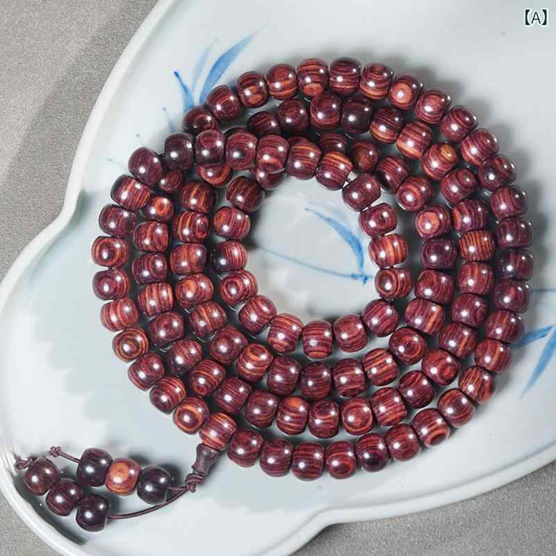 数珠 ユニセックス インド黄花梨 紫花梨 天然木 古材 文玩 アップルビーズ 筒型ビーズ 108玉 約7x9mm ..