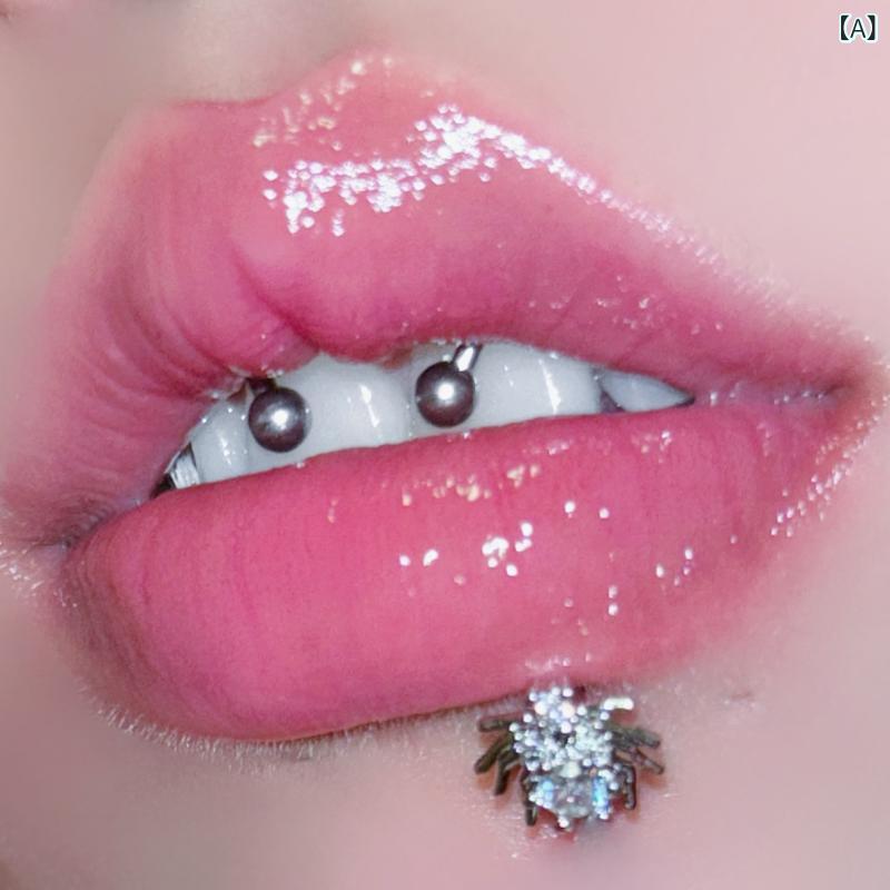 ボディピアス 男女兼用 スパイダー 蜘蛛 リップ 唇 軟骨 ヘリックス コンク 耳たぶ用 クリアジルコニア サージカルステンレス 個性的 ユニーク ロック ストリート ファッション