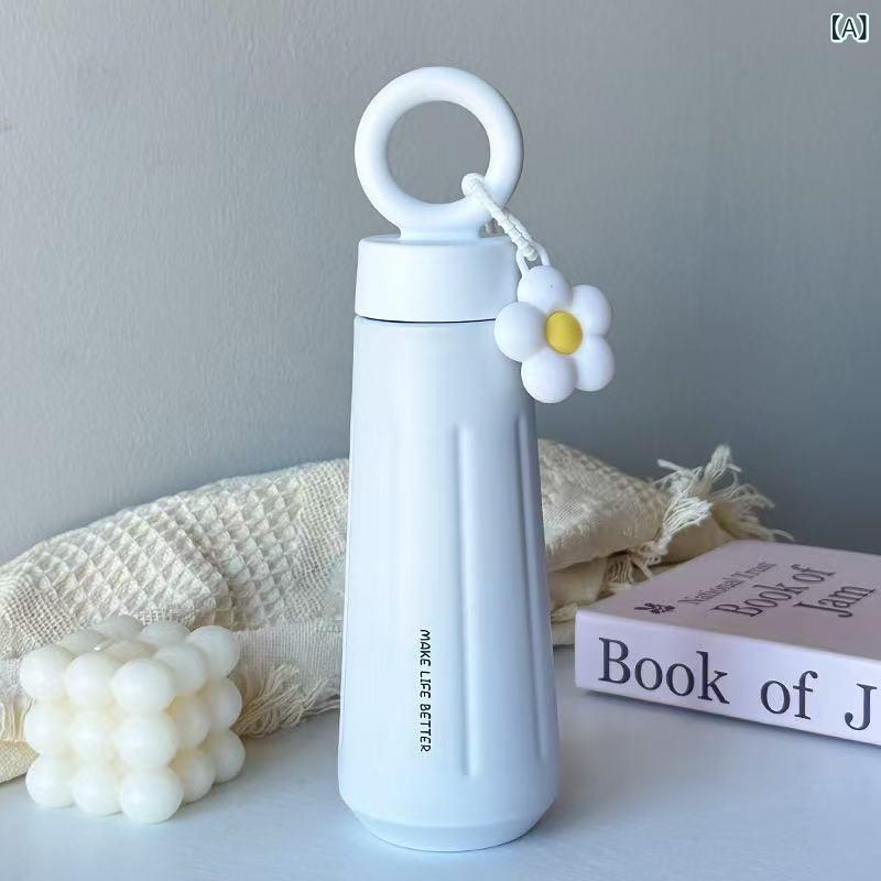 Rakuten - 保温ボトル レディース 316ステンレス製 真空断熱 450ml 大容量 保温保冷 花びらデザイン 取っ手付き かわいい 携帯用 茶こし付き スリム型 衝撃に強い オフィス アウトドア スポーツ 普段使い