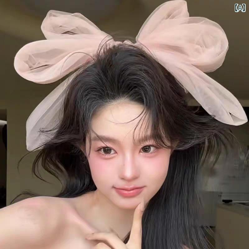 ・カテゴリ: ヘアアクセサリー・素材: 布・デザイン: チュールリボンバンスクリップ・加工: 手作業・カラー: ピンク・スタイル: スウィート・対象: レディース