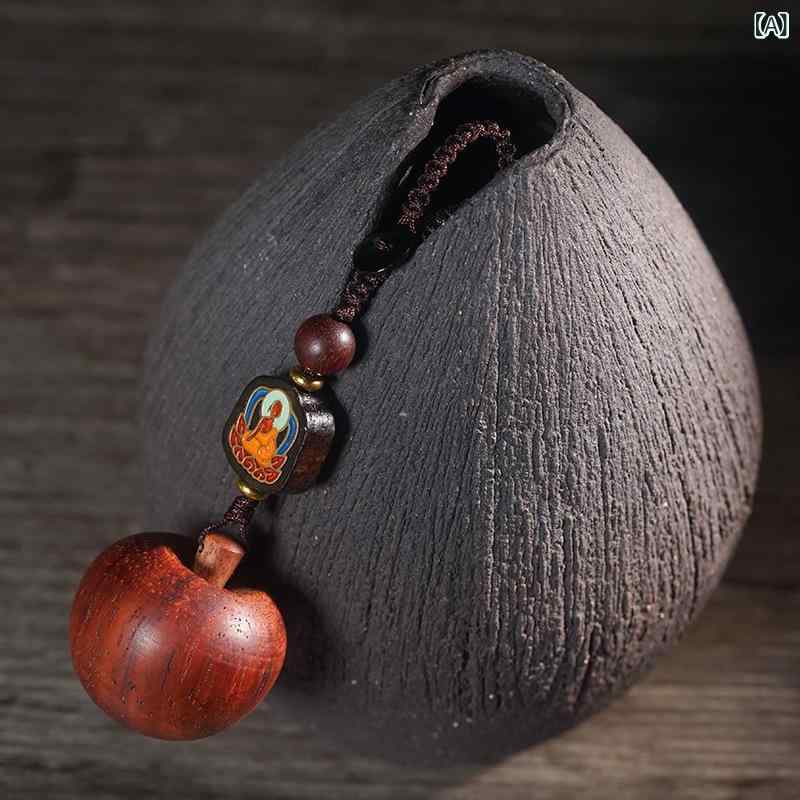 キーホルダー 男女兼用 紫檀 ローズウッド アップル リンゴ 彫刻 キーリング ペンダント チャーム 車用..