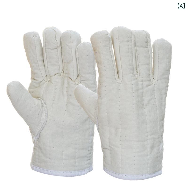 手袋 耐熱 防寒 保温 グローブ 五本指 コットン素材 裏地付き 防水 防油加工 作業用 キッチン 調理 水作業 油作業 ホワイト ブルー