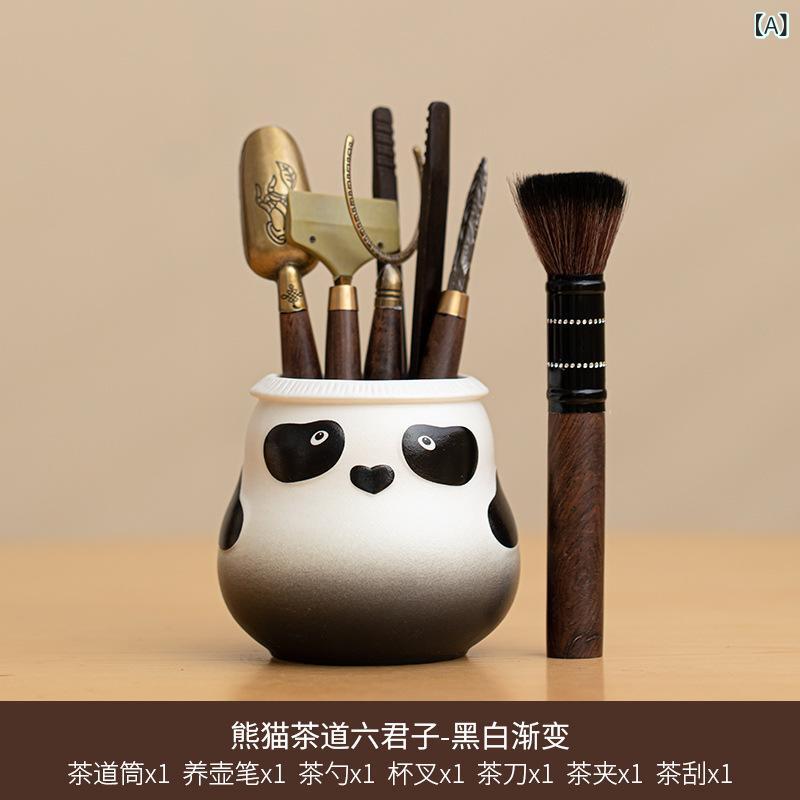 其它 - 茶道具 新中華風 パンダ柄 茶道六君子 茶器セット 家庭用 来客用 普段使い 接客用 陶磁器製 中国茶器 仏手デザイン かわいい おしゃれ 上質