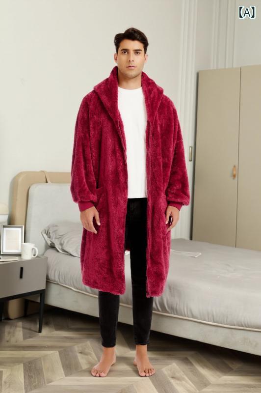 着る毛布 メンズ 秋冬 フード付き プルオーバー ロング丈 厚手 フリース あったか もこもこ ルームウェア 部屋着 防寒 保温 ポリエステル オーバーサイズ 欧米風