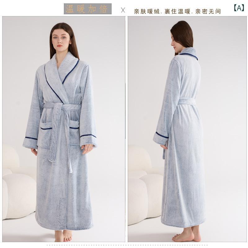 バスローブ 男女兼用 カップル 秋冬 フランネル 厚手 保温 あったか 快適 ロング丈 Vネック ゆったり 大きいサイズ ビッグサイズ ガウン ルームウェア パジャマ 部屋着 ナイトガウン