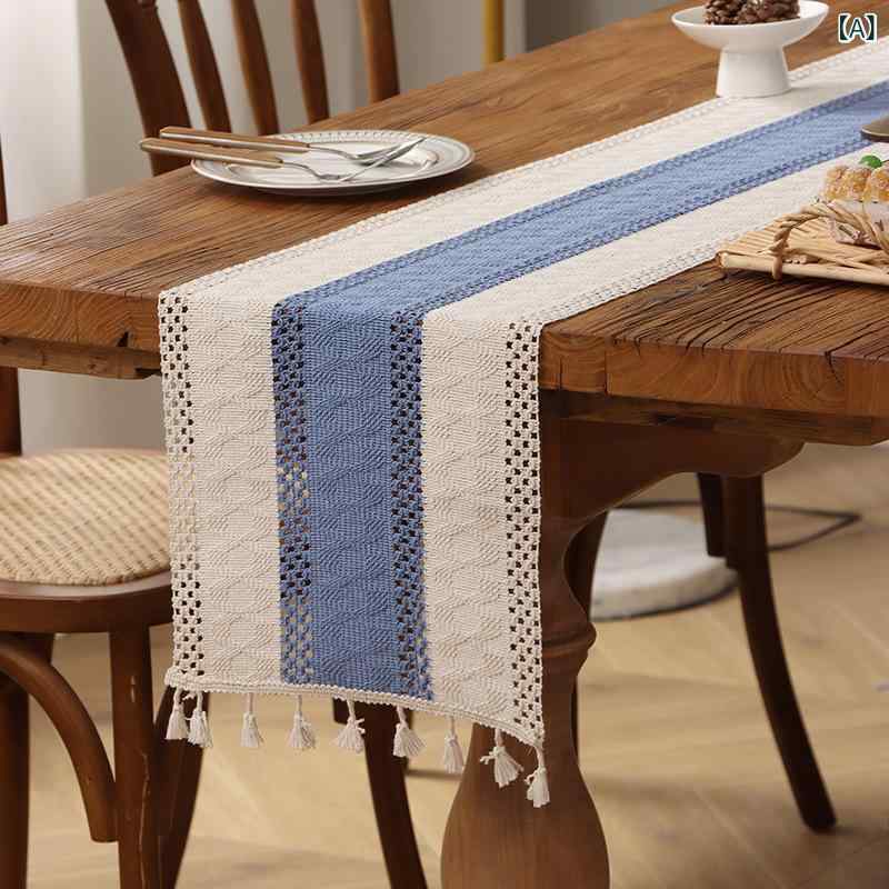 テーブルランナー 麻紐 編み込み 切り替え フリンジ 高級感 ポリエステル リネン素材 食卓 リビング 寝..