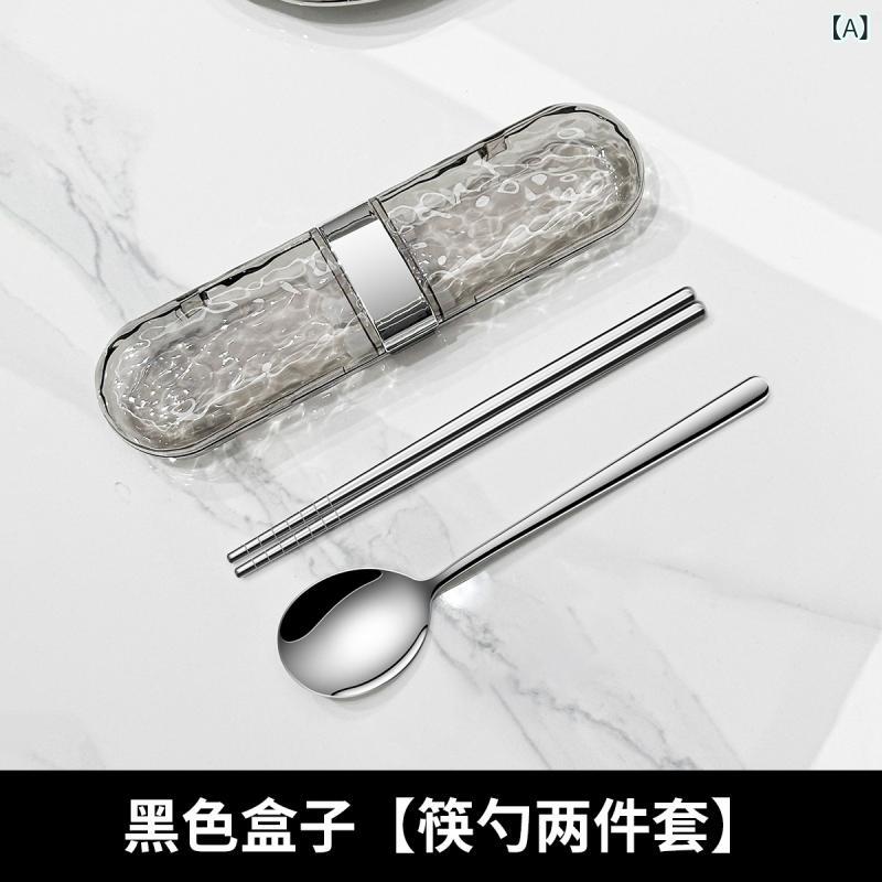 カトラリー 学生用 箸 スプーン フォーク セット ステンレス製 ウェーブデザイン 携帯用 ポータブル 持..