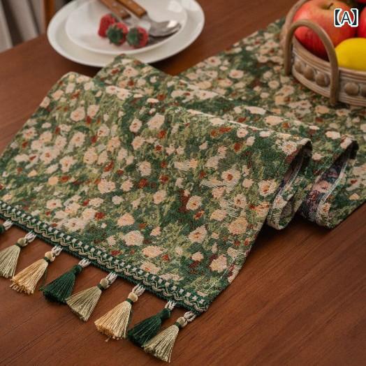 テーブルランナー 上品な高級感 新中国風 チャイナモダン アメリカンヴィンテージ タッセル付き 赤色 ..