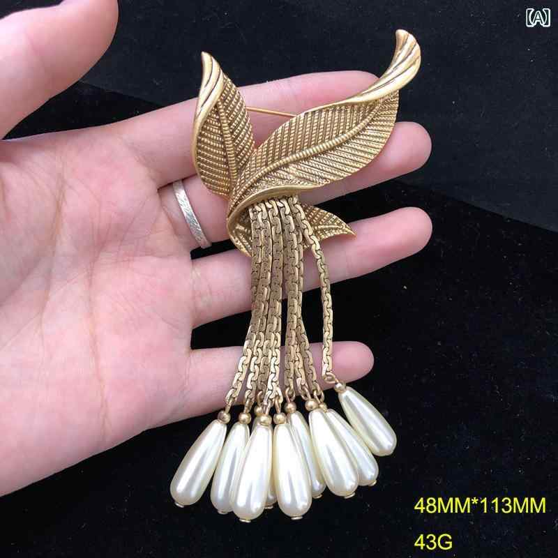 ブローチ イヤリング セット レディース バロックパール ロングフリンジ 銅製 金メッキ レトロ アンテ..