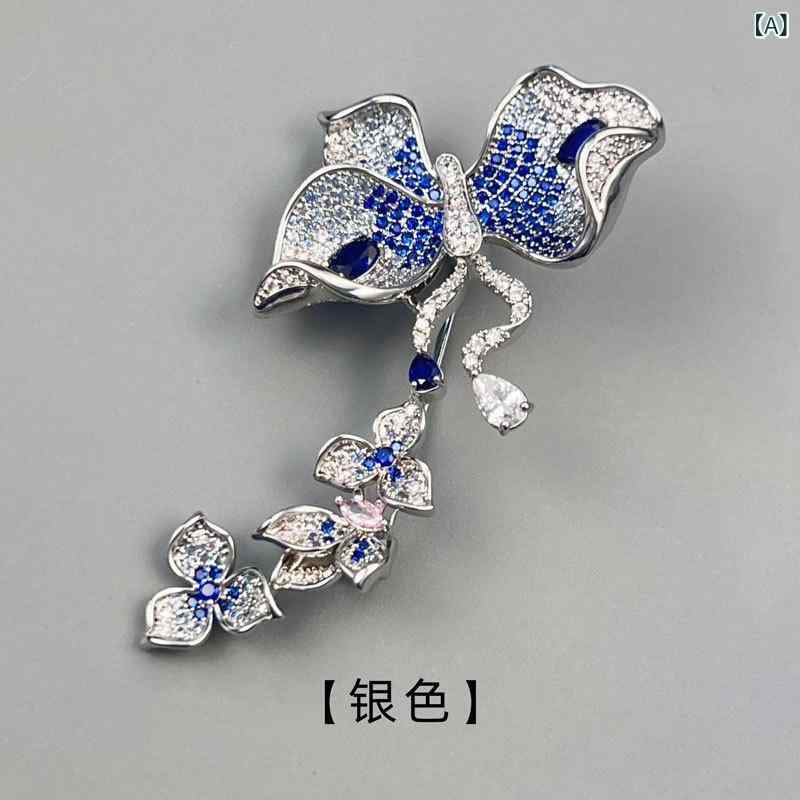 ブローチ レディース 女性用 高級感 上品 豪華 マイクロパヴェ ジルコニア 蝶 バタフライ エレガント 優雅 秋冬 ファッション 服飾アクセサリー 精巧 繊細 普段使い フォーマル プレゼント