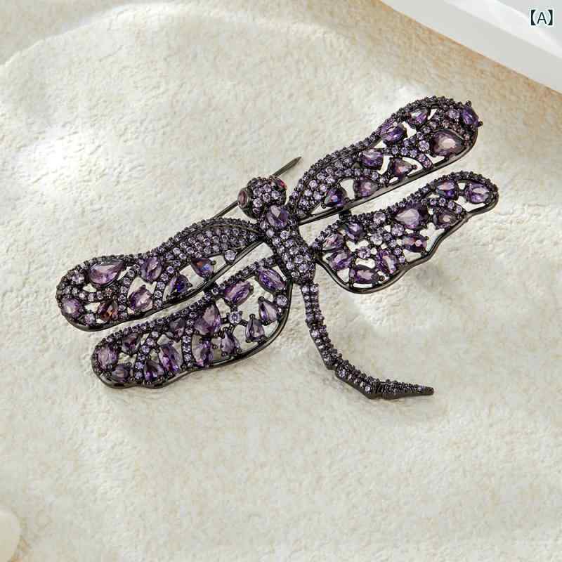 ブローチ レディース トンボ 昆虫モチーフ マイクロセッティング ジルコニア 高級感 軽やか ラグジュアリー ファッション スーツ ジャケット アウター アクセサリー ピンブローチ(x2)