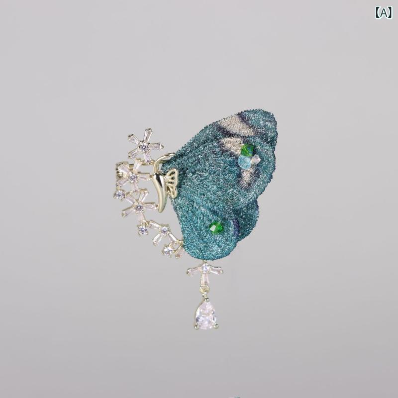 ブローチ レディース 刺繡 蝶 ロイヤルブルー 高級感 エレガント 電気メッキ加工 スーツ ジャケット フ..