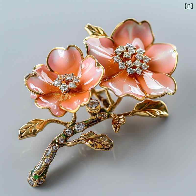 ブローチ レディース 桃の花モチーフ 高級感 上品 クールなデザイン 個性的 アクセント チャイナドレス 銅製 電気メッキ加工 ファッション小物 襟元アクセサリー(x10)