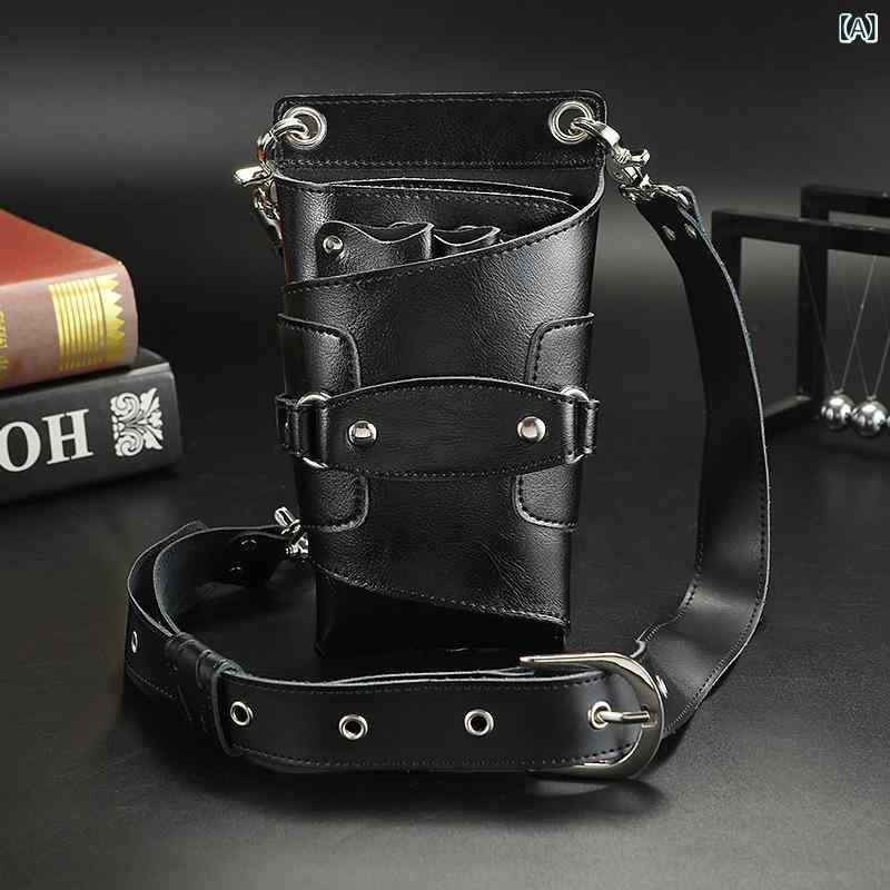 シザーケース 牛革 ウエストポーチ 斜め掛け 理美容師 トリマー ハサミ ツールバッグ 7丁収納 大容量