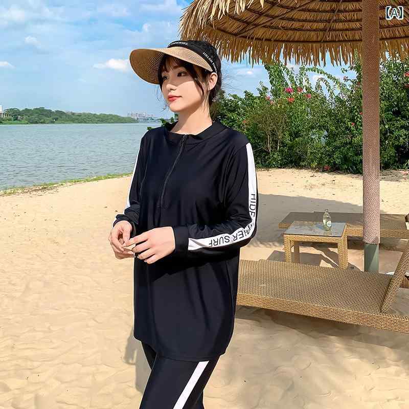 水着 女性用 大きいサイズ プラスサイズ 長袖 セパレート ラッシュガード ウェットスーツ ダイビング シュノーケリング スイムウェア マリンスポーツ 体型カバー ゆったり ブラック ナイロン