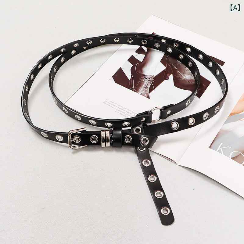 バックル素材: 合金留め具のタイプ: ピンバックルカラー: ブラック（革）ハトメ.ホワイト（革）ハトメ.ブラック（革）スタッズ幅: 細め