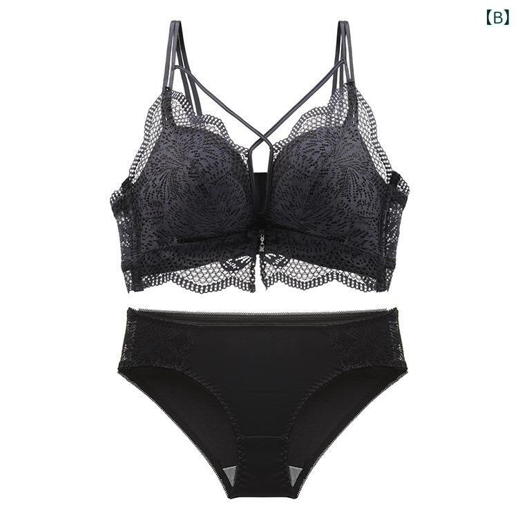 narukiのレディース ブラジャー ショーツ セット ノンワイヤー レース ブラショーツ 厚めパッド 5cm厚 モールドカップ クロスデザイン 谷間メイク 寄せ上げ バストアップ 小胸 ボリュームアップ 美胸美背 スタイルアップ 魅力的 普段使い 快適｜アングル2
