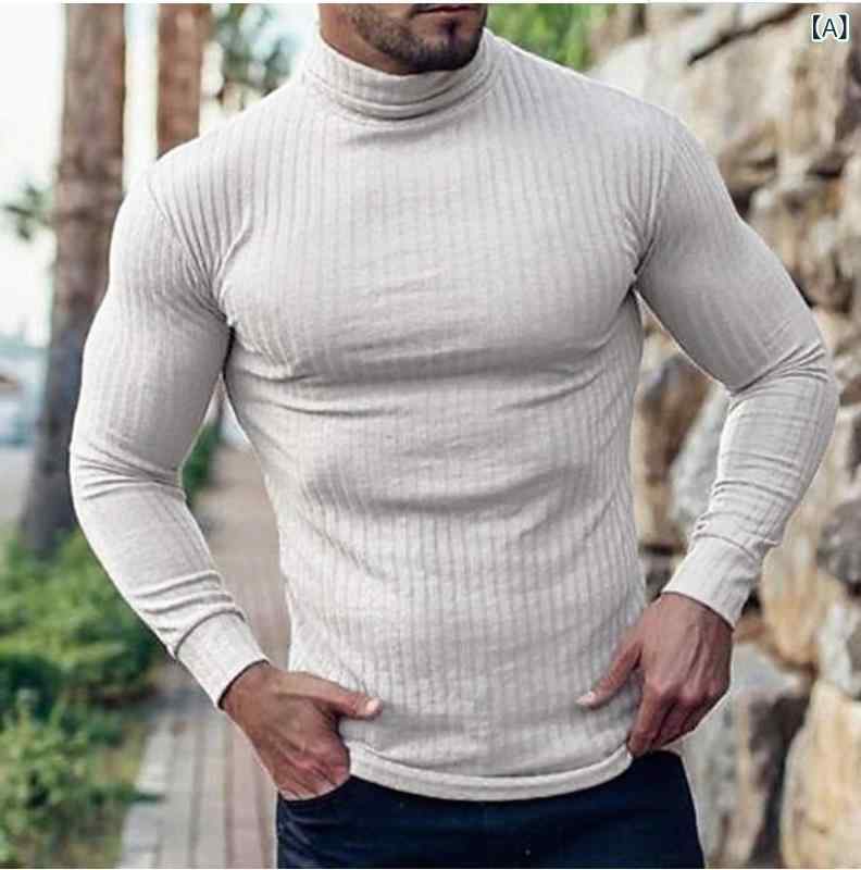 Other - Tシャツ メンズ 秋冬 スポーツ カジュアル スリムフィット 細身 長袖 ハイネック ニットインナー フィットネス トレーニング 無地 プルオーバー 通気性 ポリエステル