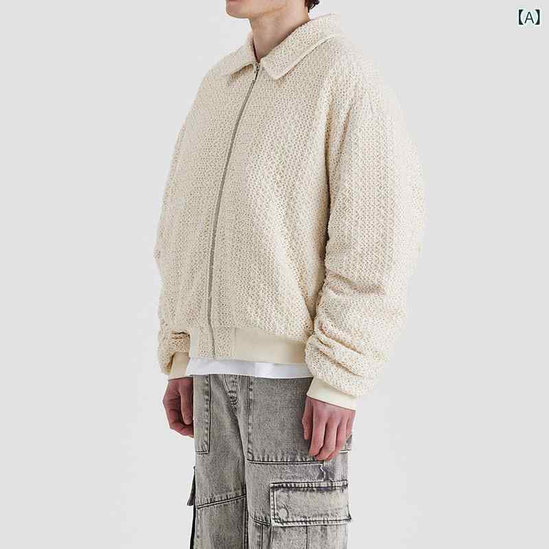 アウター メンズ 秋冬 カジュアル 襟付き ルーズフィット ゆったり 無地 ポリエステル混 通気性 耐摩耗性 長袖 デイリーユース 普段使い コート ブルゾン ジャケット サイドポケット ホワイト