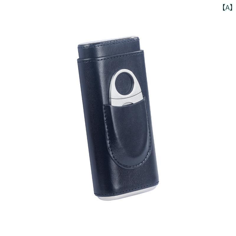 シガーケース 葉巻ケース シガーカッター付き 保湿機能 シダーウッド レザー製 メタル切り替え ポータブル 喫煙具 高級感(x2)