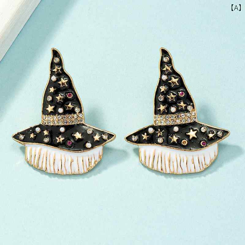 Amethyst - ピアス イヤリング 耳飾り レディース 欧米風 レトロ ハロウィン パーティー イベント 個性的 魔法の帽子 人物モチーフ 合金 ジルコニア エナメル 電気メッキ加工 秋冬