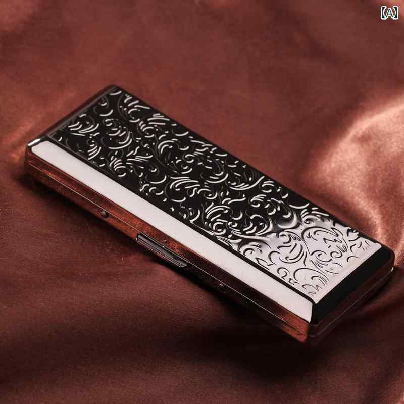 喫煙具 シガレットケース 男女兼用 スリム ロング対応 携帯用 メタル製 14本収納 頑丈 保護 モダン シ..