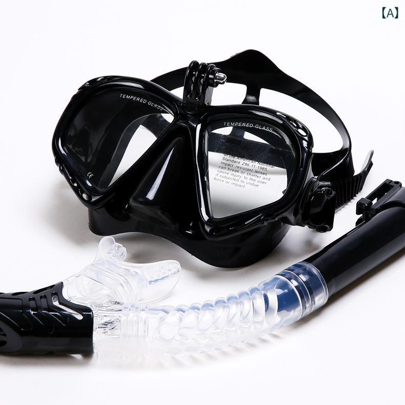 シュノーケリングセット メンズ レディース シリコンマスク 全ドライシュノーケル 水中ゴーグル アクションカメラマウント付き ブラック イエロー ピンク ブルー フリーサイズ(x2)